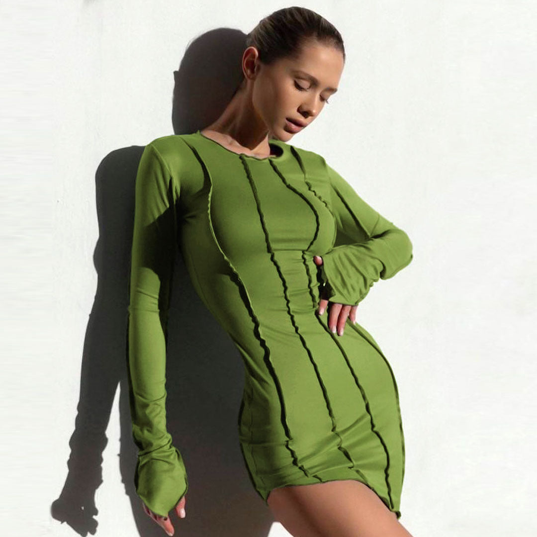 Three dimensional striped slim irregular dress