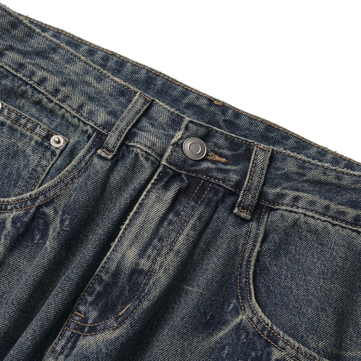 Washed Distressed Cat Whisker Pattern Loose Wide-Legged Knife-Edge Jeans