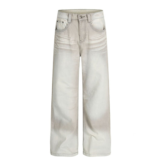 Vintage Women Trendy Washed Nostalgic Color High-End Design Women Loose Straight-Leg Jeans