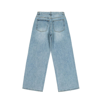 Washed Ripped Loose Straight Leg Casual Wide Leg Jeans for Women
